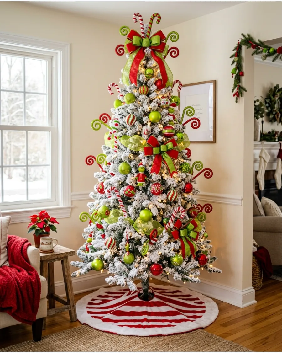 26. Flocked Grinch Christmas Tree