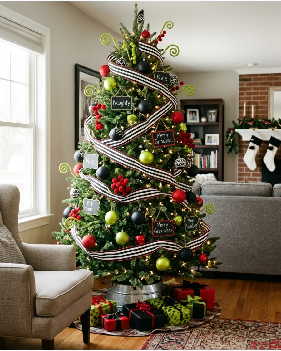 28. Black, Red and Lime Grinch Christmas Tree
