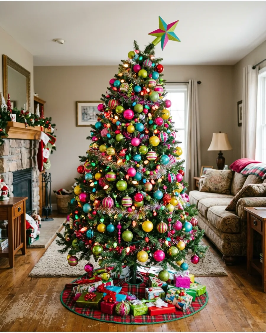 31. Grinch Tree With Multicolor Whoville Ornaments