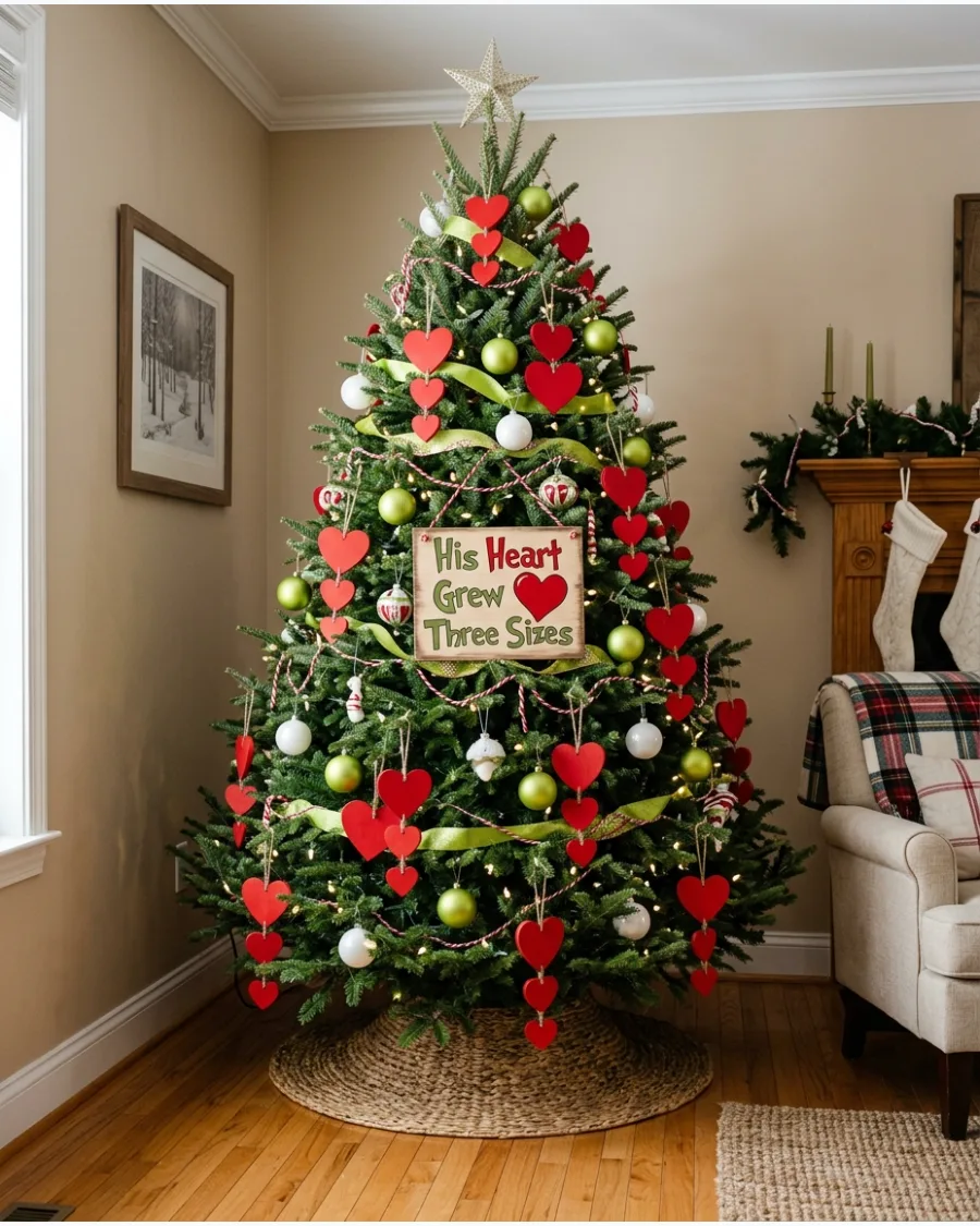 35. Grinch Heart Grew Three Sizes Christmas Tree