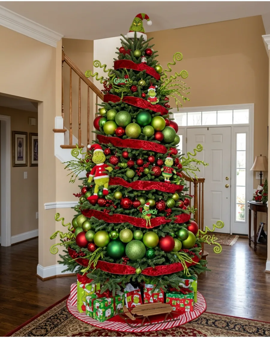39. Designer Layered Grinch Christmas Tree