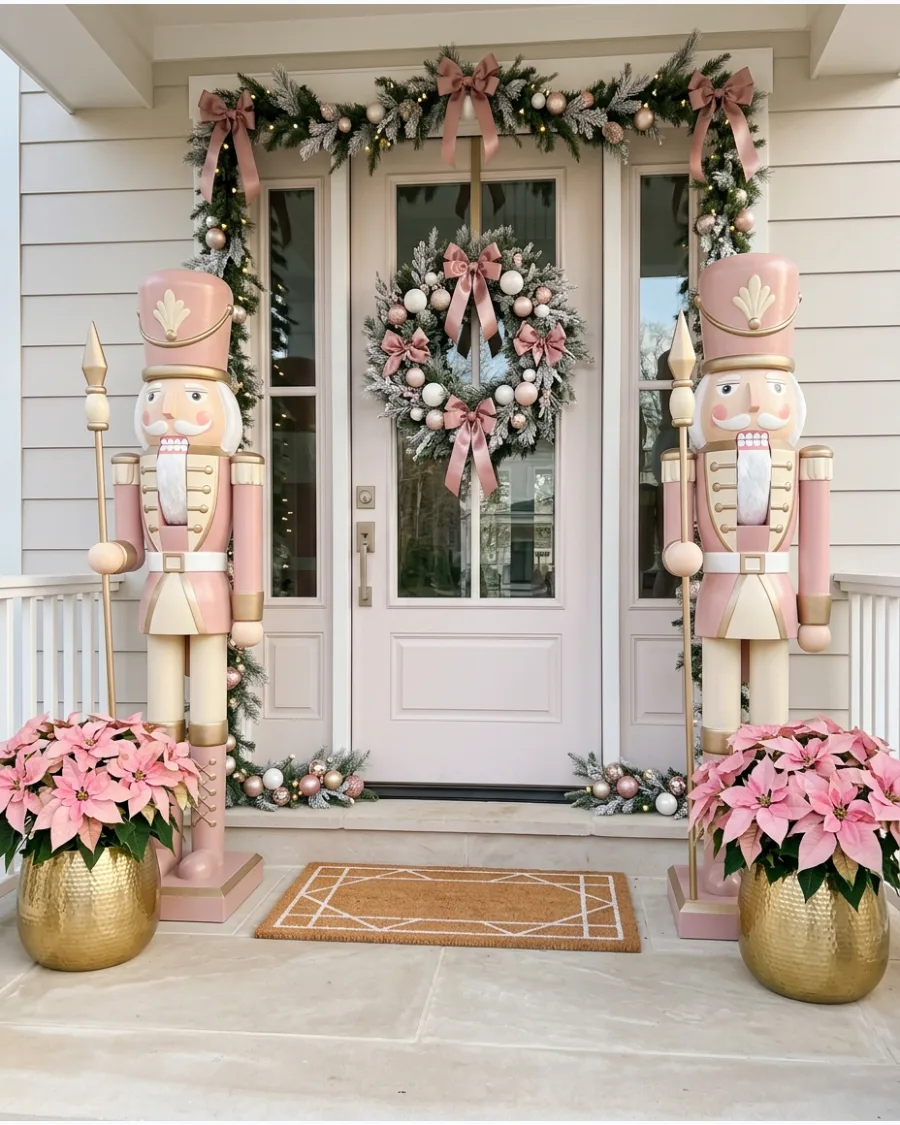 10. Pink Nutcracker Christmas Porch