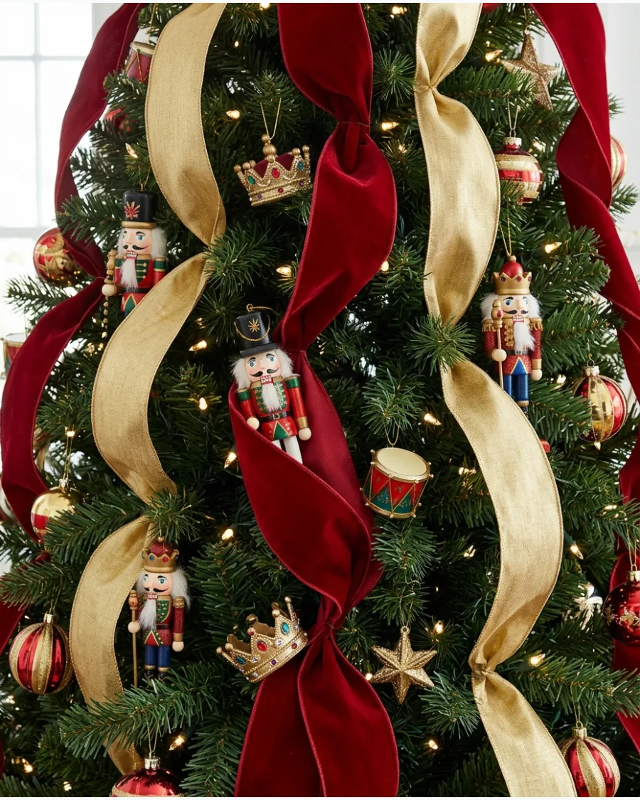 14. Nutcracker Tree With Red and Gold Ribbon