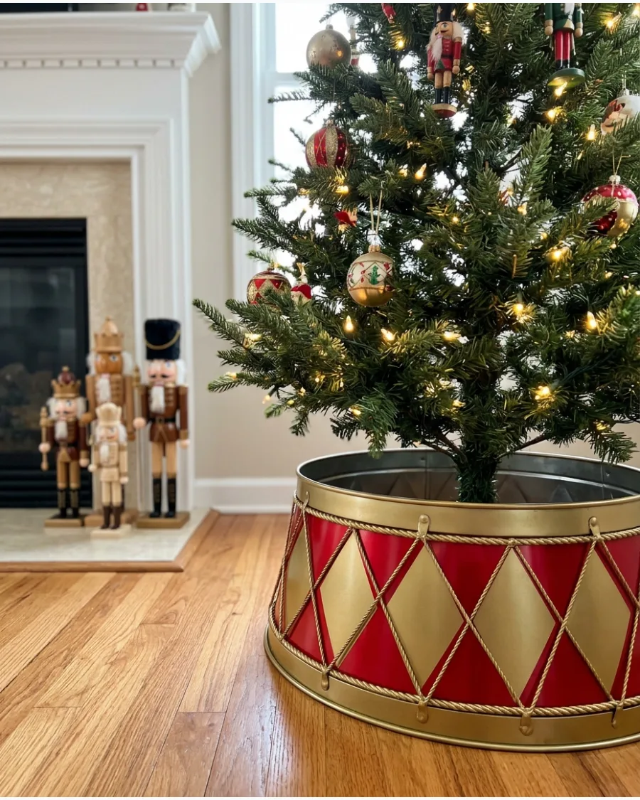 20. Nutcracker Mantel With Toy Drum Tree Collar