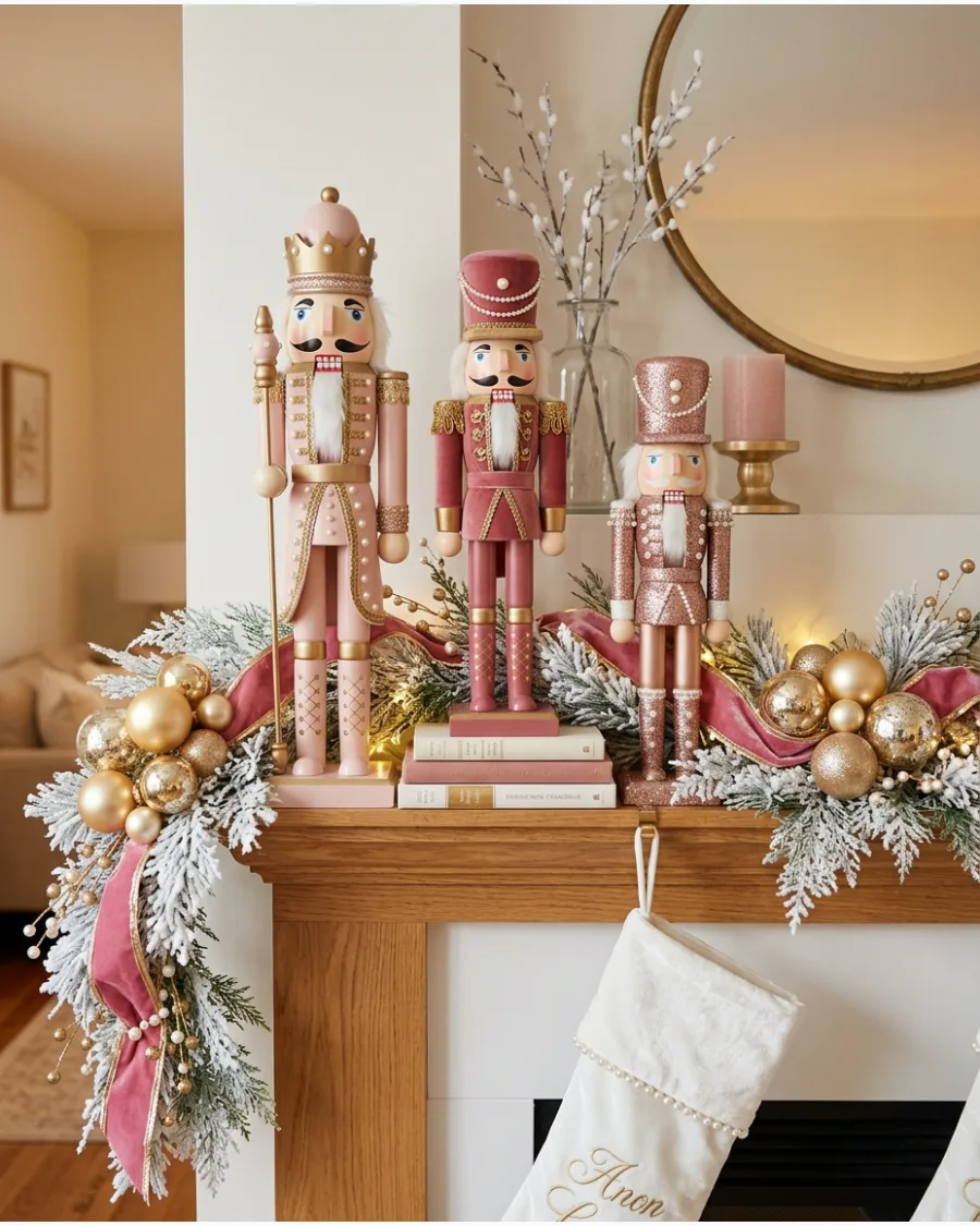 21. Pink and Gold Nutcracker Decor