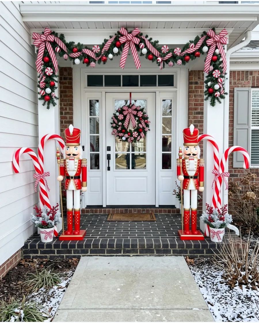 9. Nutcracker and Candy Cane Front Porch