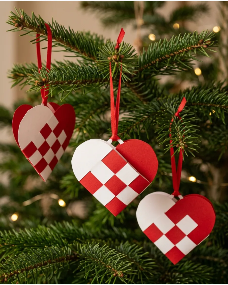 29. Paper Heart Christmas Ornaments