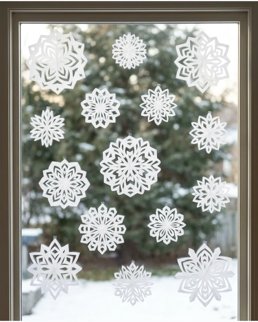 3. White Paper Snowflake Window Display