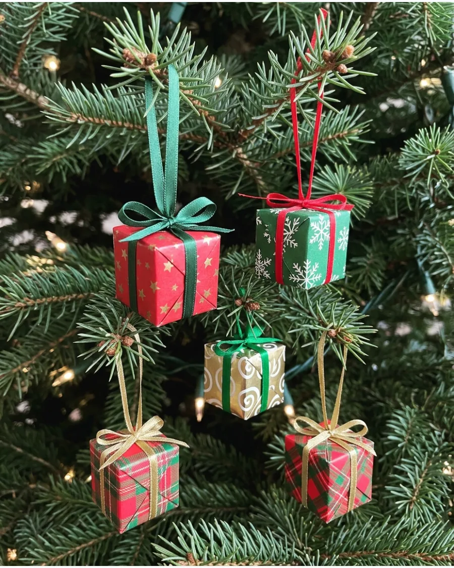 30. Mini Wrapped Present Paper Ornaments