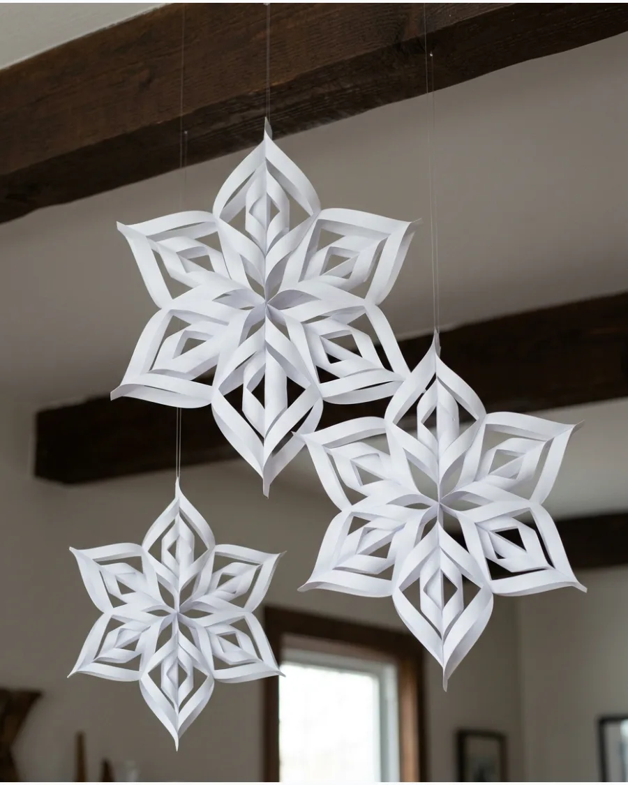4. 3D Paper Snowflake Decorations