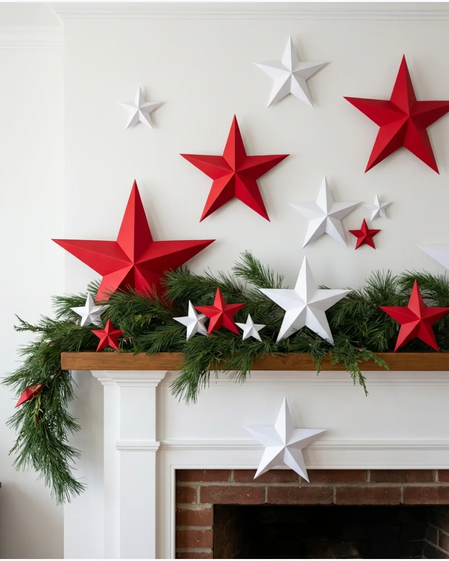 6. Red and White Paper Star Decorations