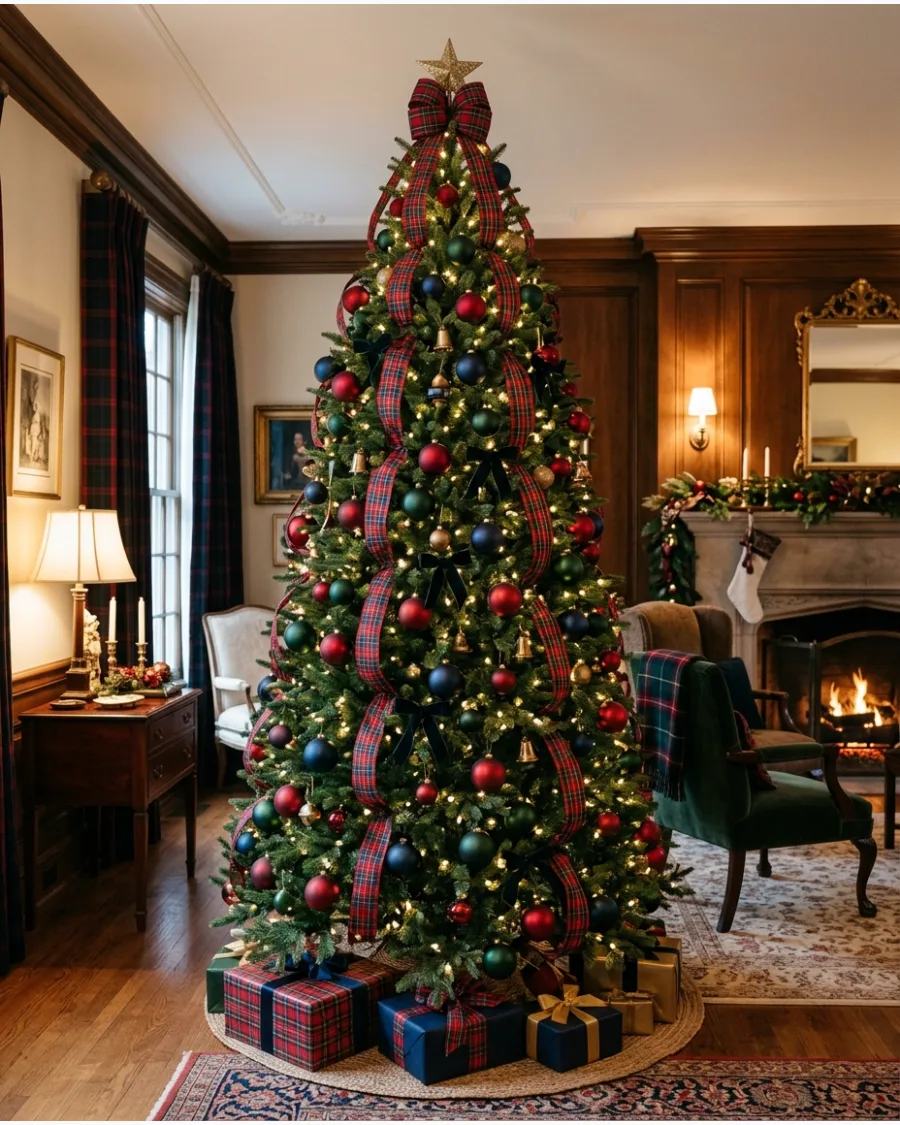 1. Classic Red, Green and Navy Tartan Ralph Lauren Christmas Tree