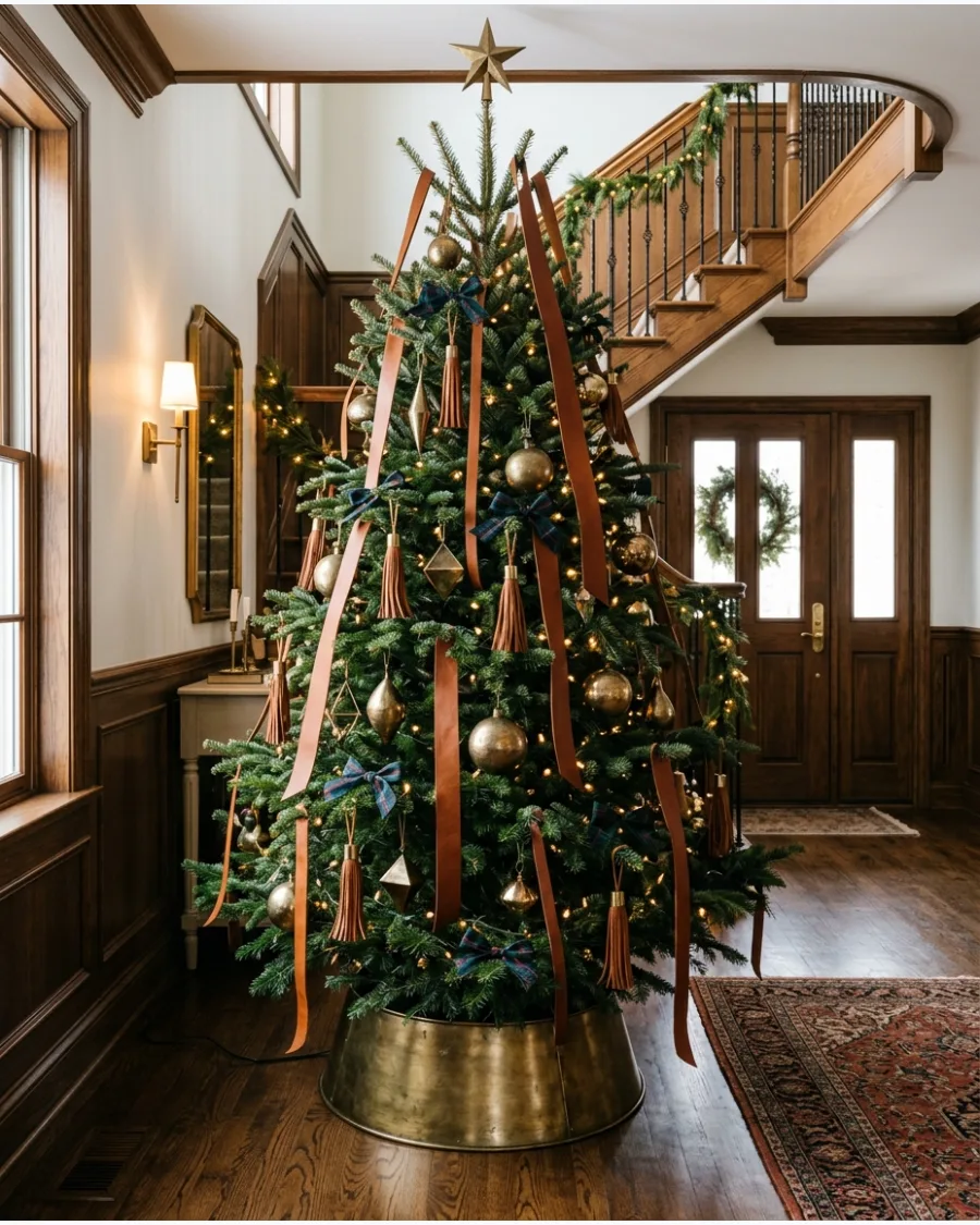 13. Cognac Leather and Brass Christmas Tree