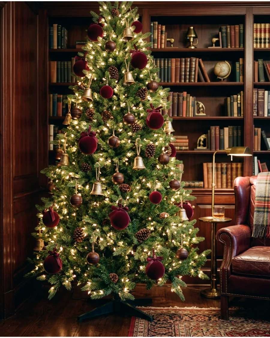 26. Burgundy, Dark Wood and Gold Christmas Tree