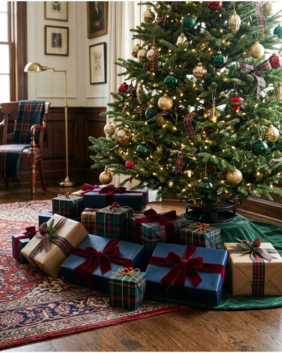 41. Ralph Lauren Christmas Tree With Coordinated Plaid Presents