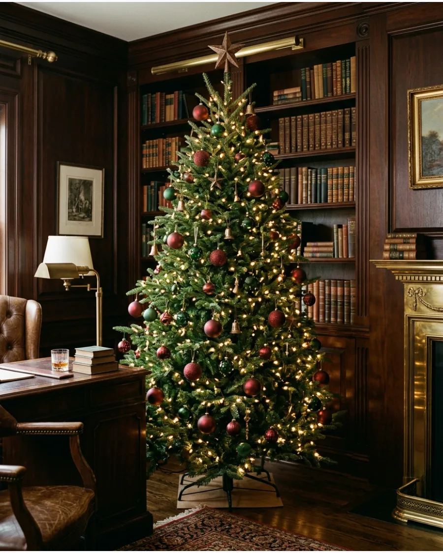 6. Hunter Green and Oxblood Christmas Tree