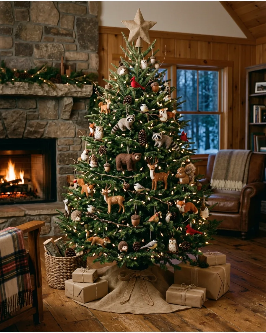 19. Forest Creature Christmas Tree With Animal Ornaments