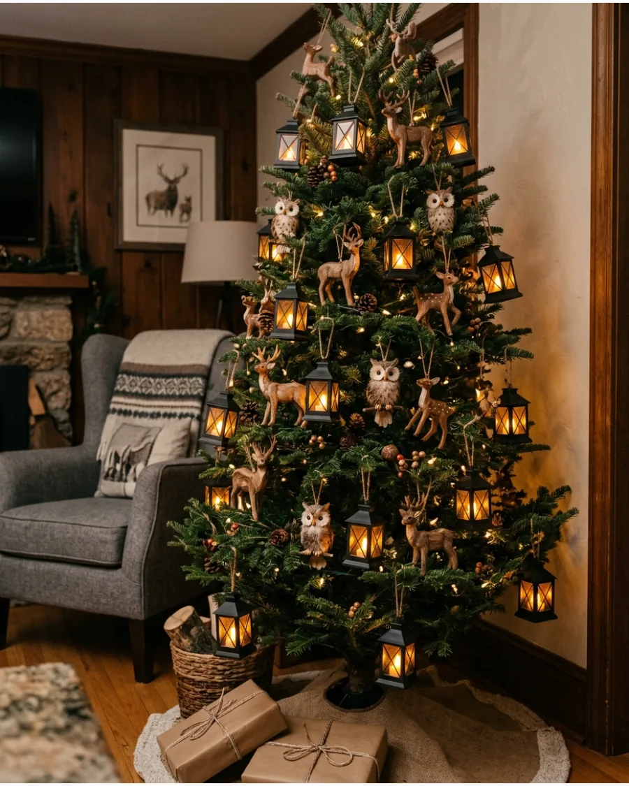 29. Woodland Christmas Tree With Miniature Lanterns