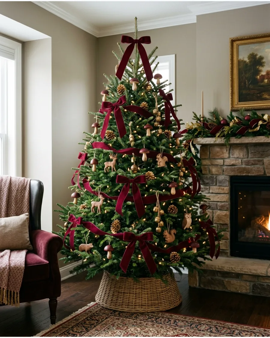 34. Burgundy Woodland Christmas Tree