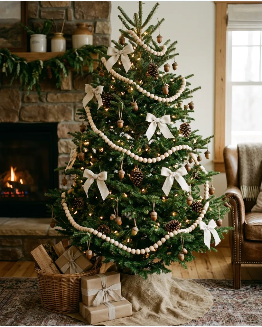 4. Natural Woodland Christmas Tree With Acorns