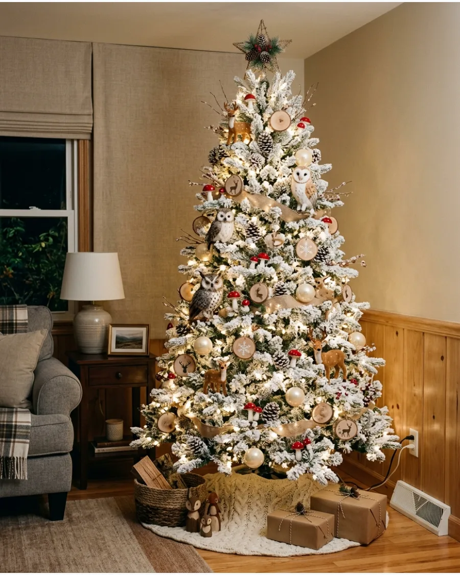 42. Flocked Woodland Animal Christmas Tree