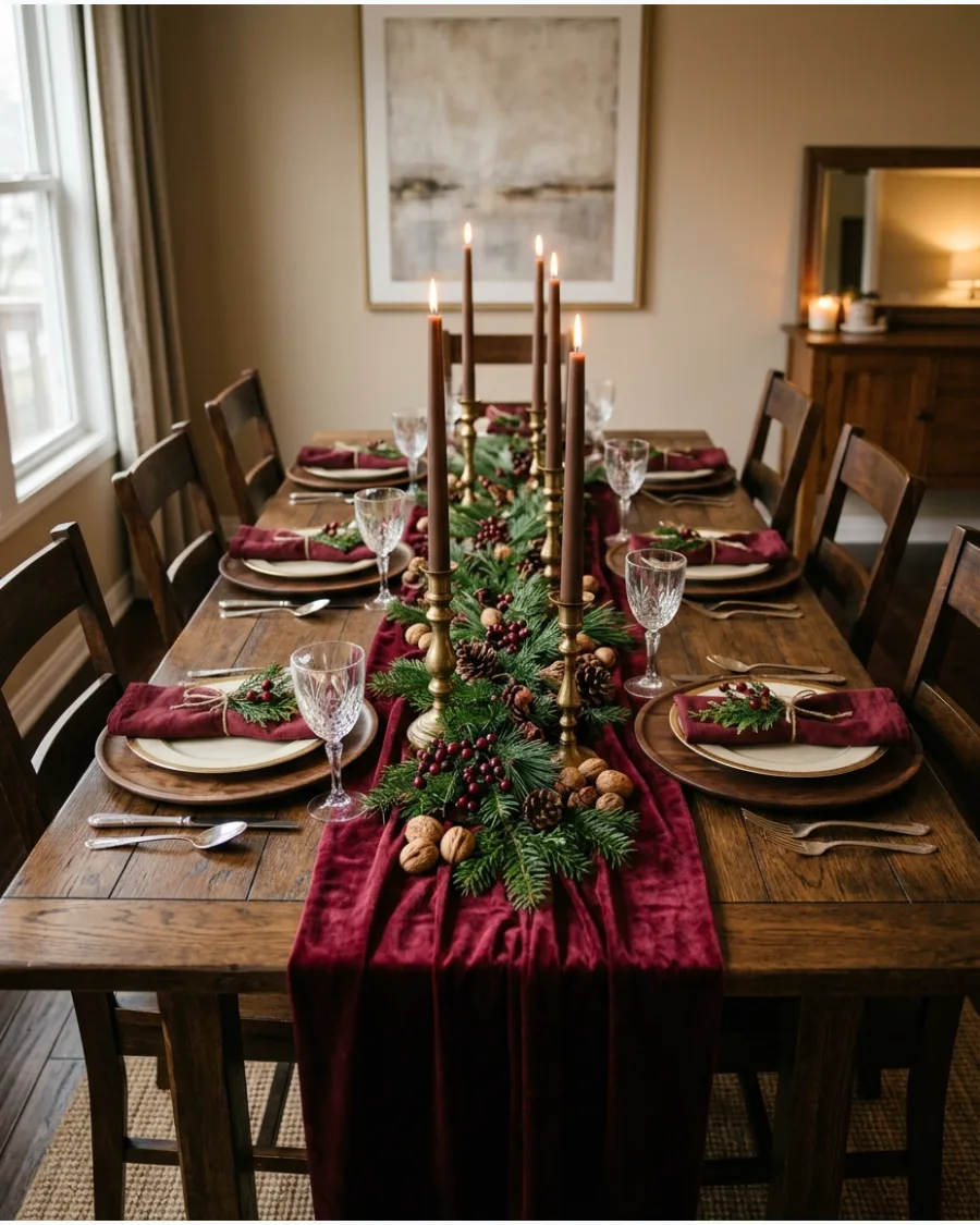 17. Brown and Burgundy Christmas Decor