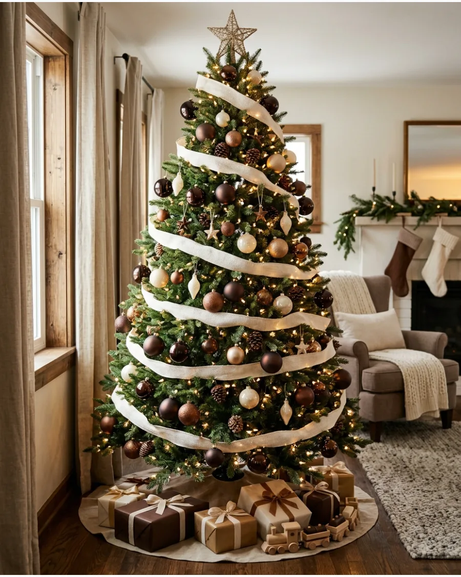2. Brown and Cream Christmas Tree
