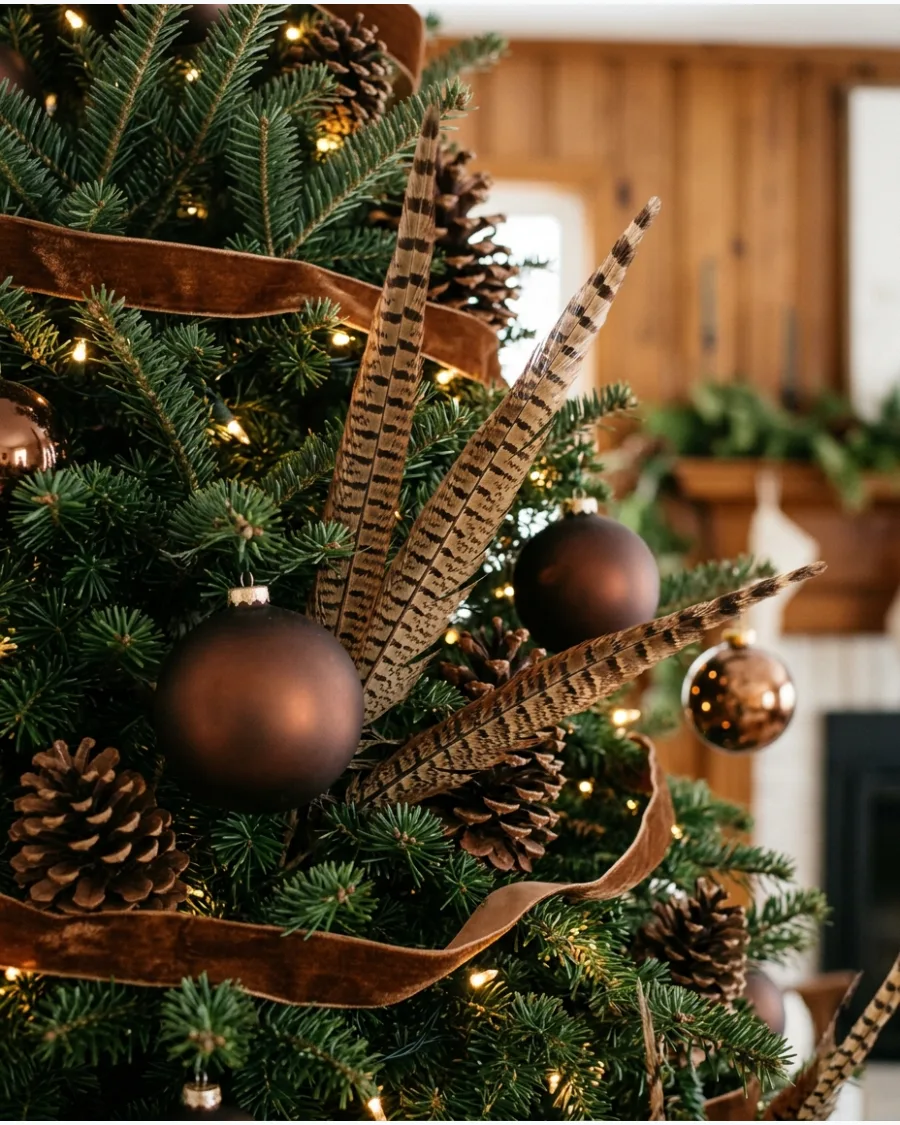 29. Brown Feather Christmas Decor