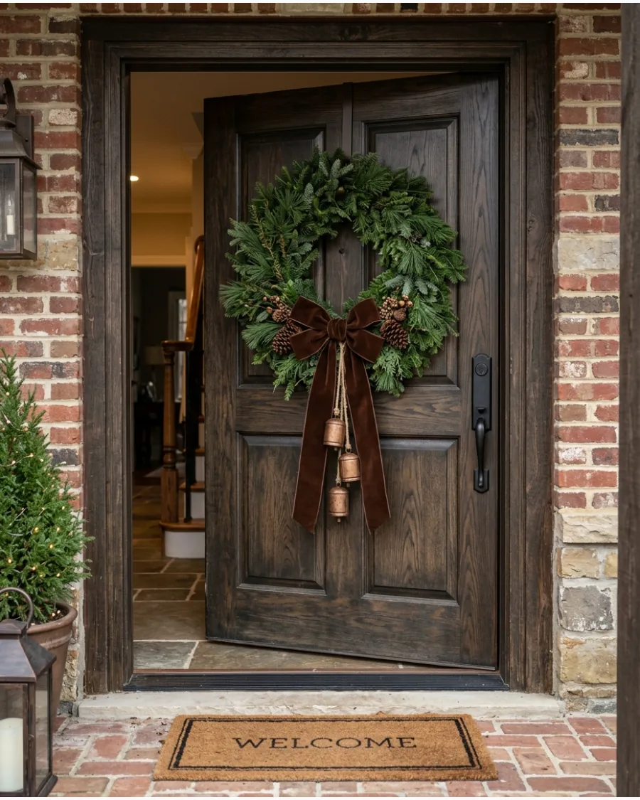36. Brown Christmas Wreath With Velvet Ribbon