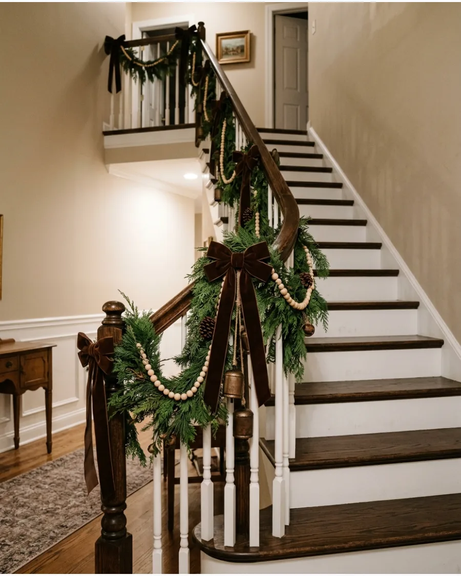 37. Brown Christmas Staircase Garland