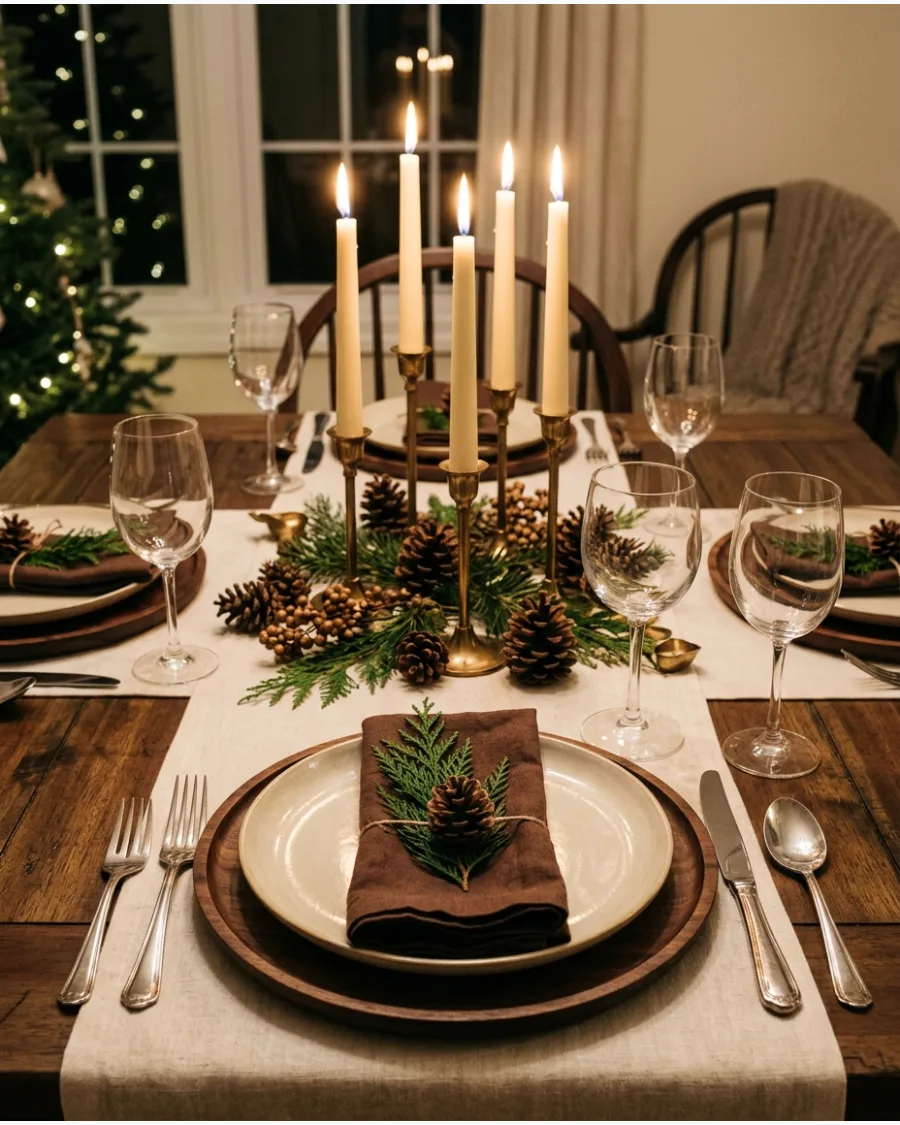 38. Brown and Cream Christmas Tablescape