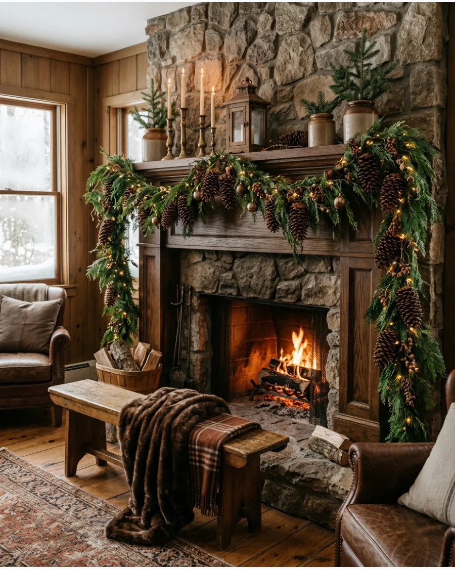 44. Brown Cabin Christmas Decor