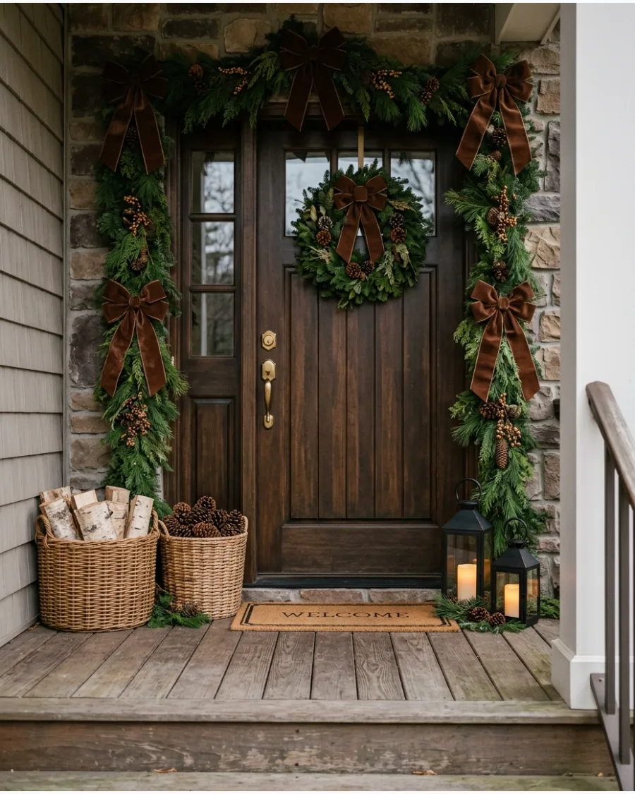47. Brown Christmas Porch Decor