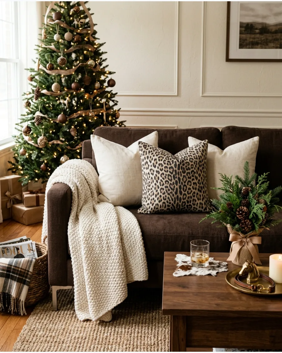 49. Brown Christmas Decor With Animal Print
