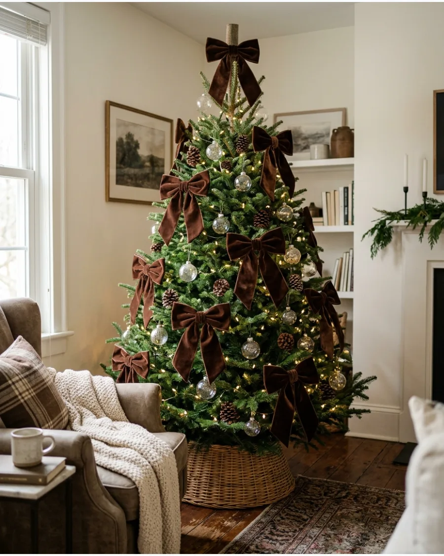 8. Brown Velvet Bow Christmas Tree