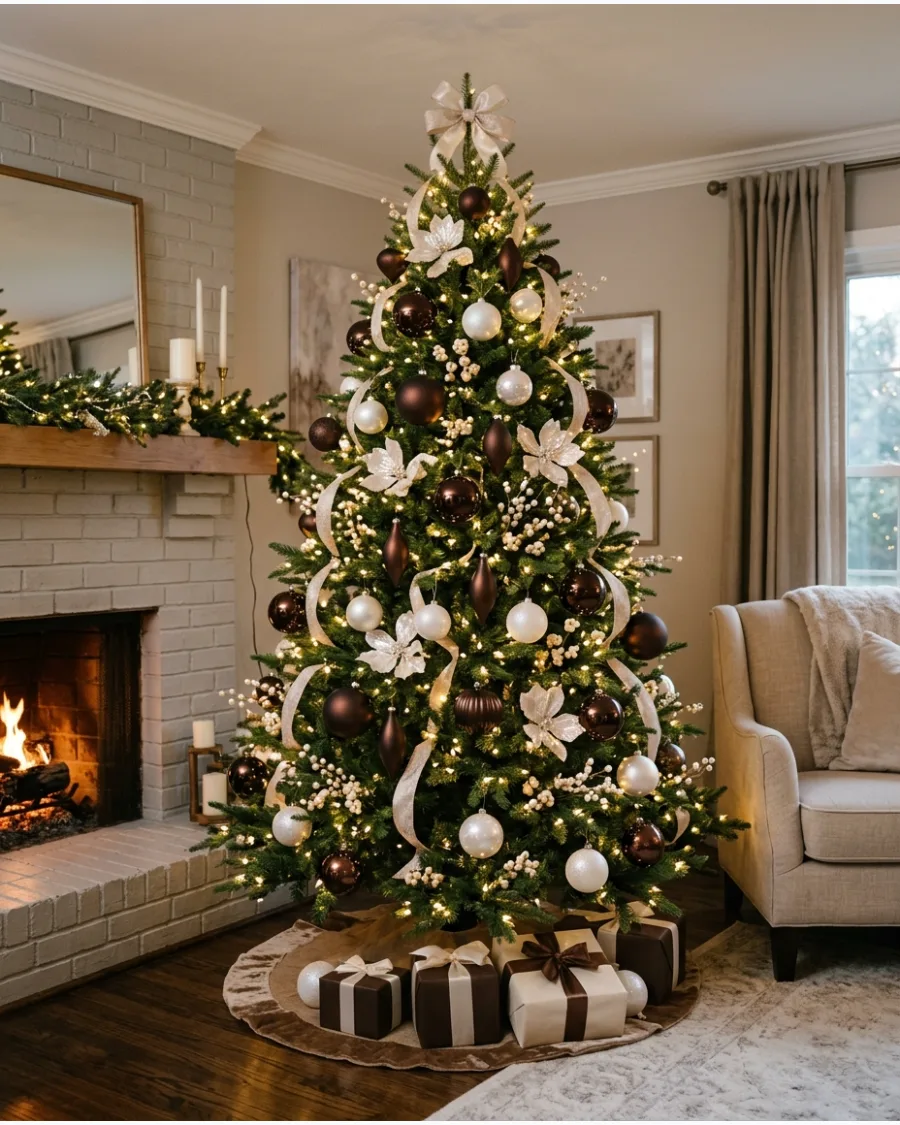 16. Brown and Pearl Christmas Tree