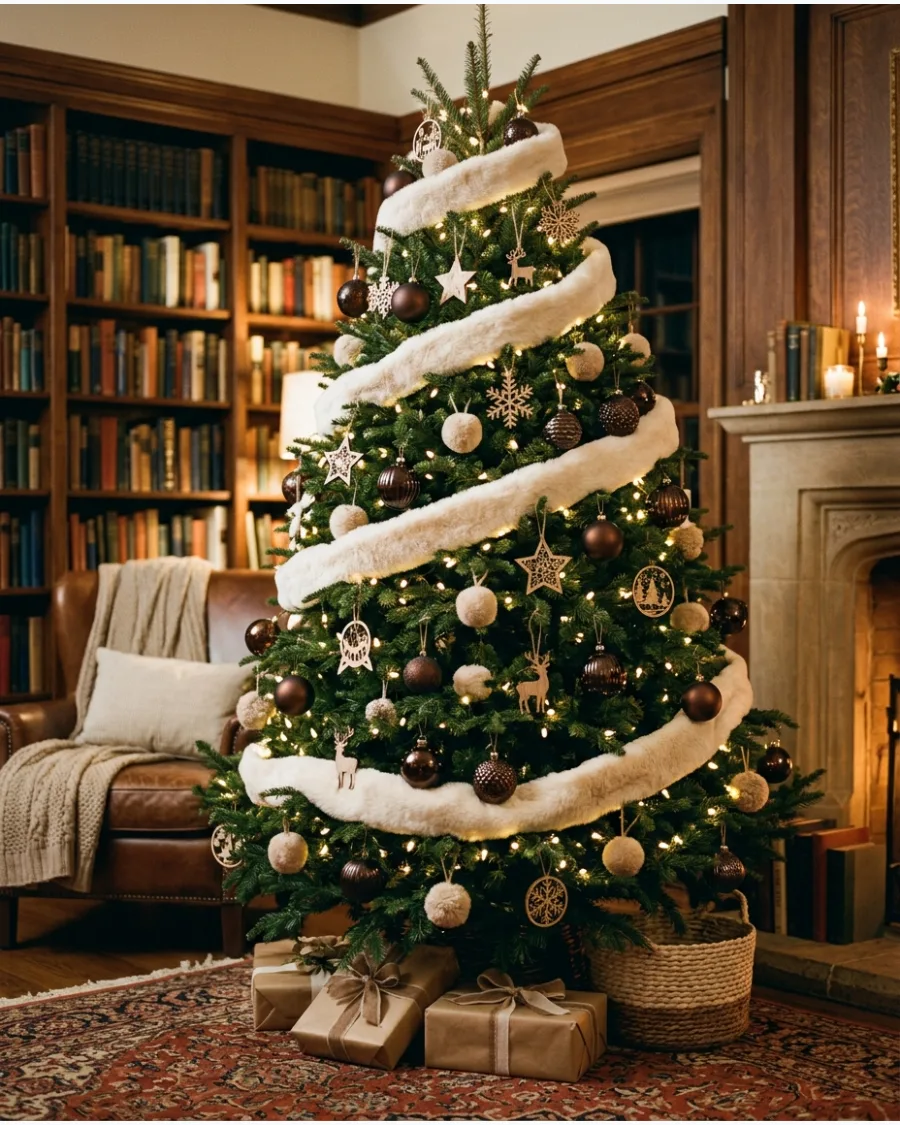 17. Brown and Faux Fur Christmas Tree