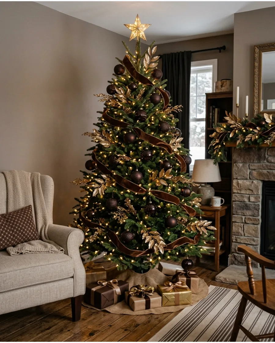 21. Brown and Gold Christmas Tree