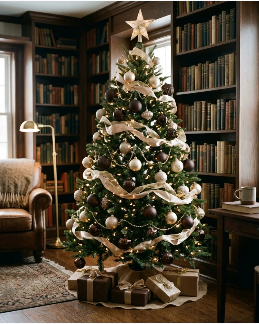 23. Brown and Champagne Gold Christmas Tree
