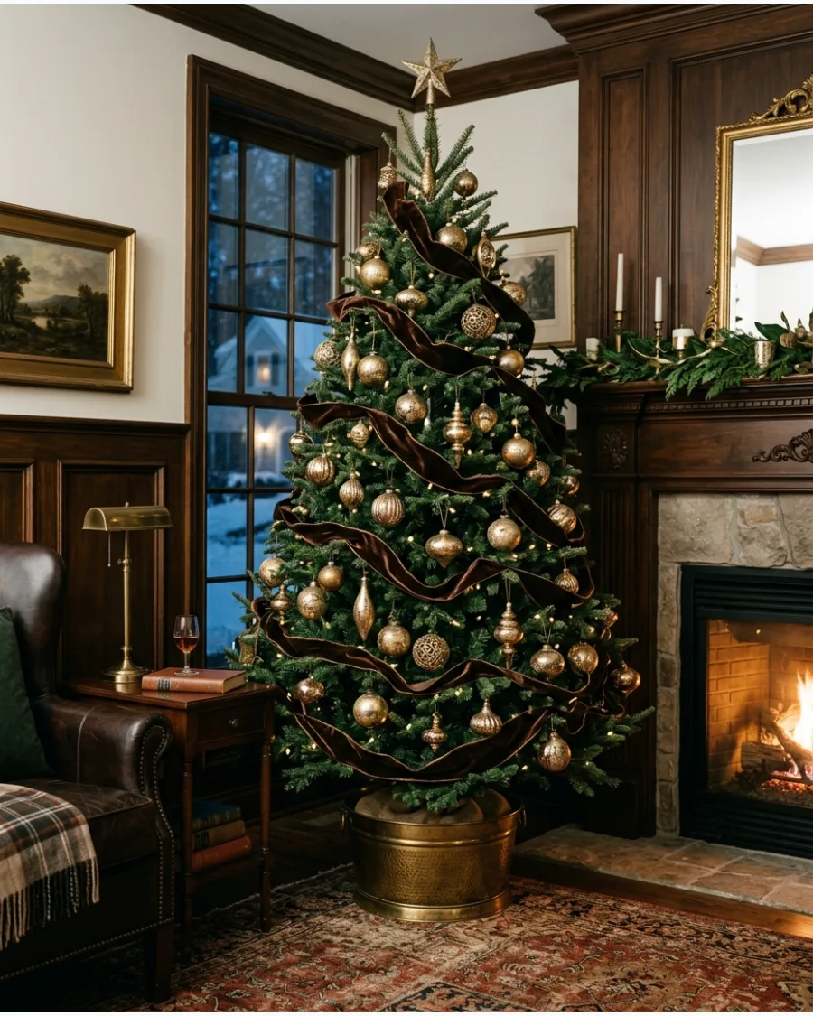 25. Chocolate Brown and Antique Gold Christmas Tree