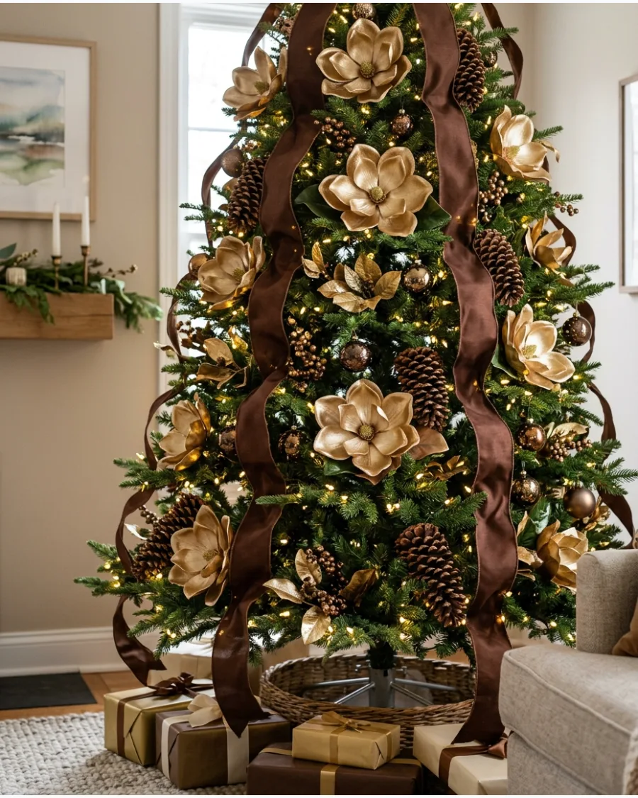 29. Brown and Gold Magnolia Christmas Tree