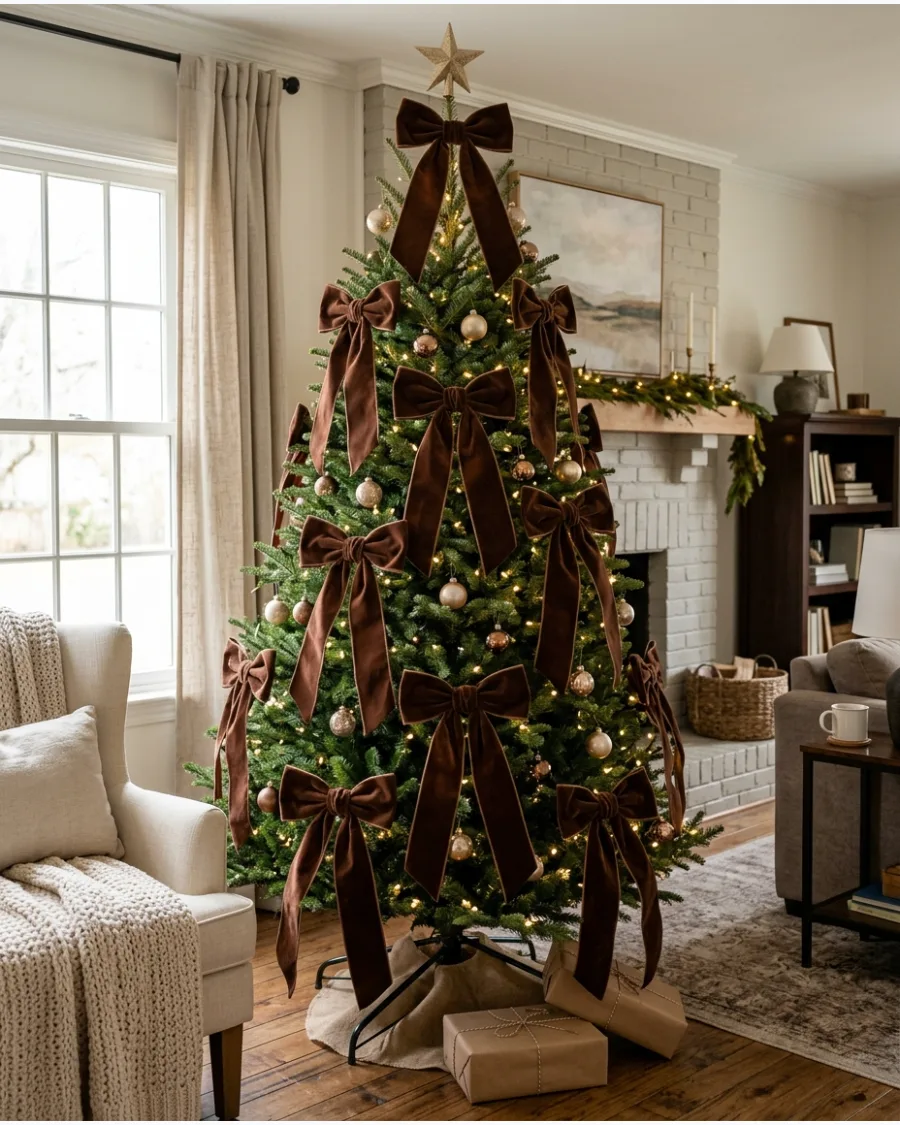 6. Chocolate Brown Bow Christmas Tree