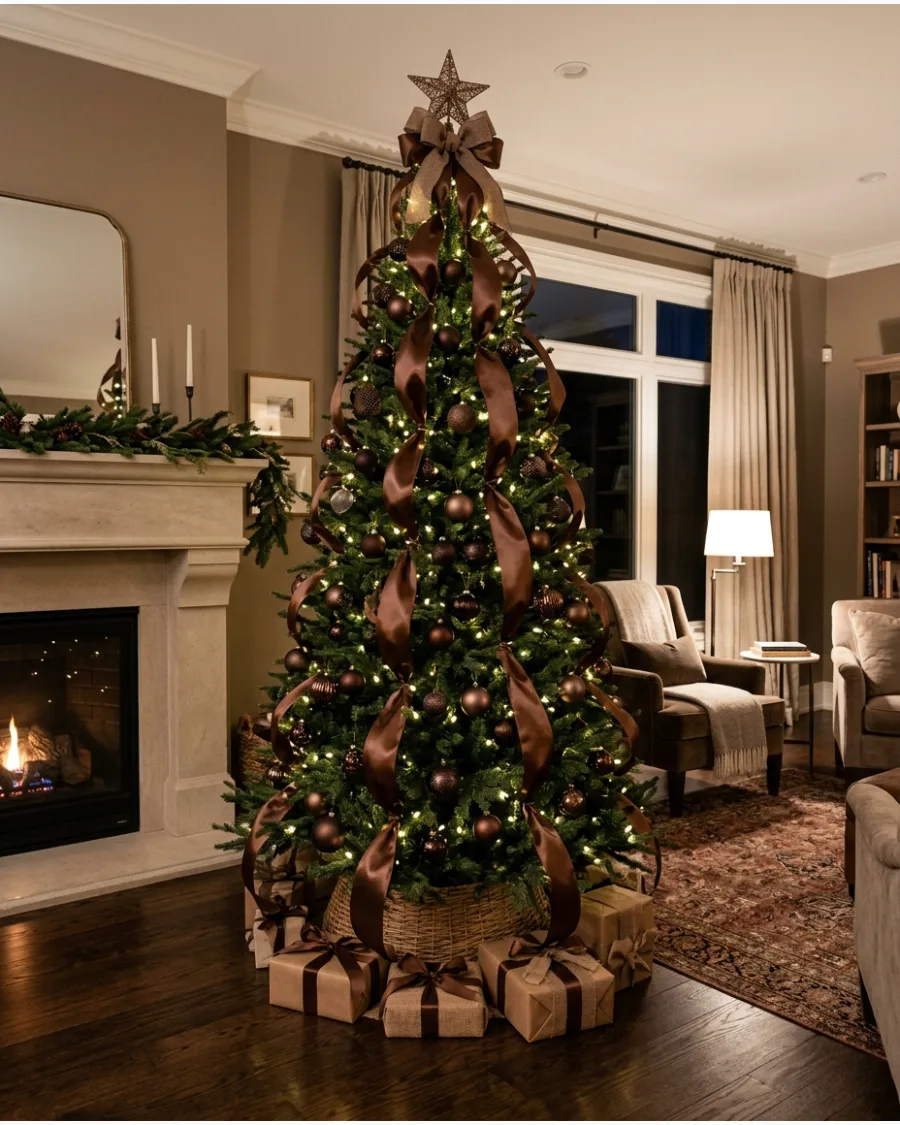 8. Brown Satin Ribbon Christmas Tree