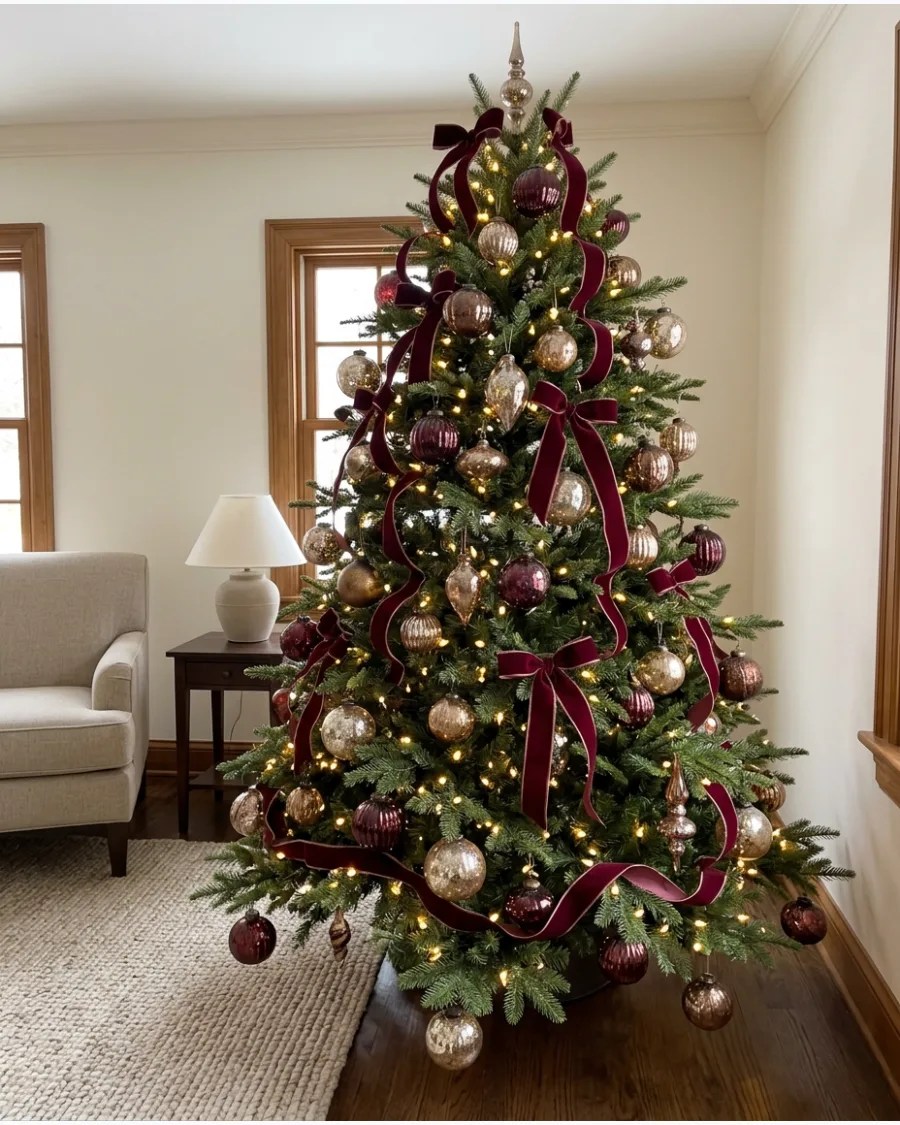 27. Burgundy and Gold Mercury Glass Christmas Tree