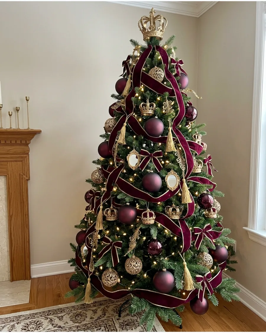 34. Burgundy and Gold Baroque Christmas Tree
