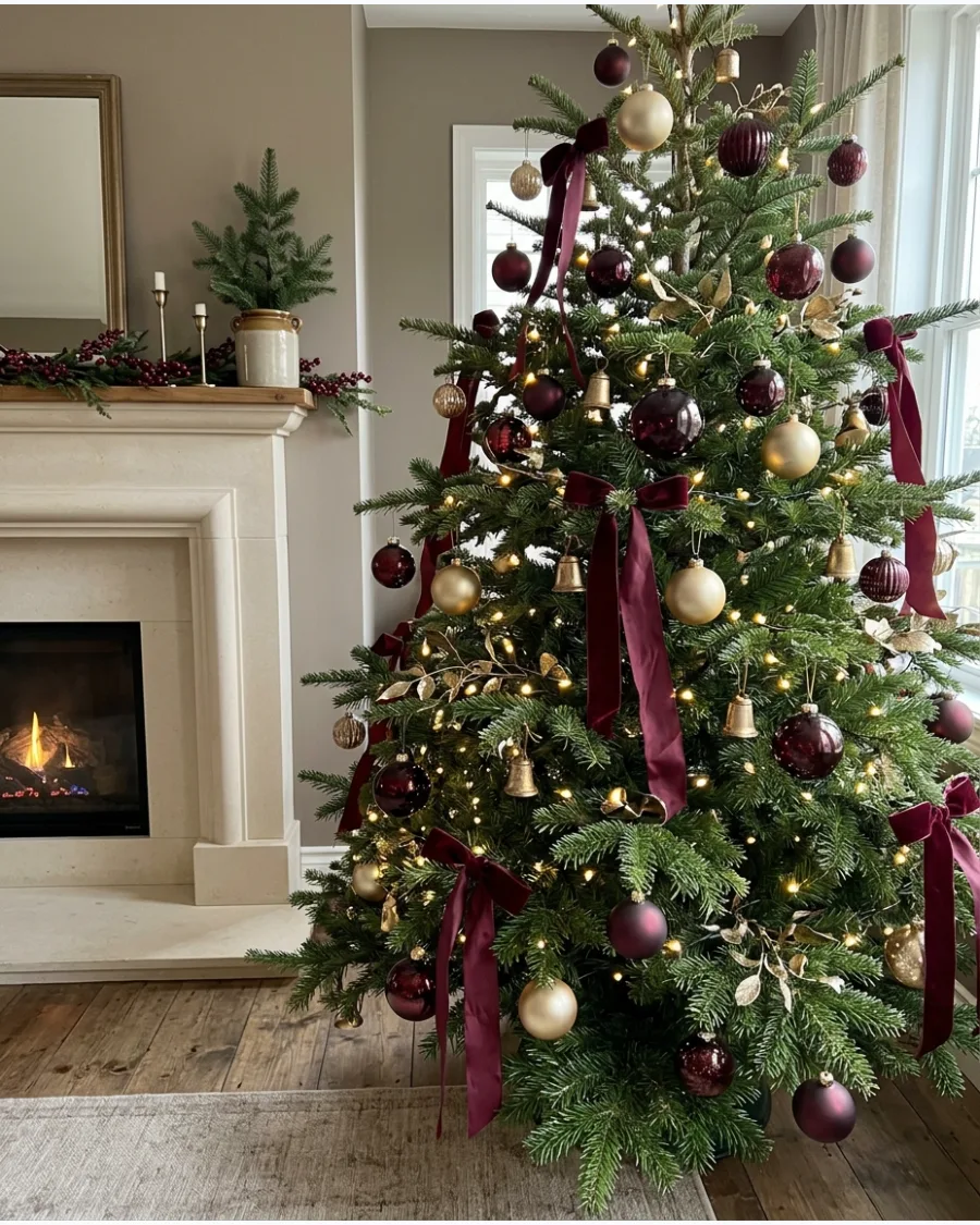 36. Burgundy and Gold European Christmas Tree