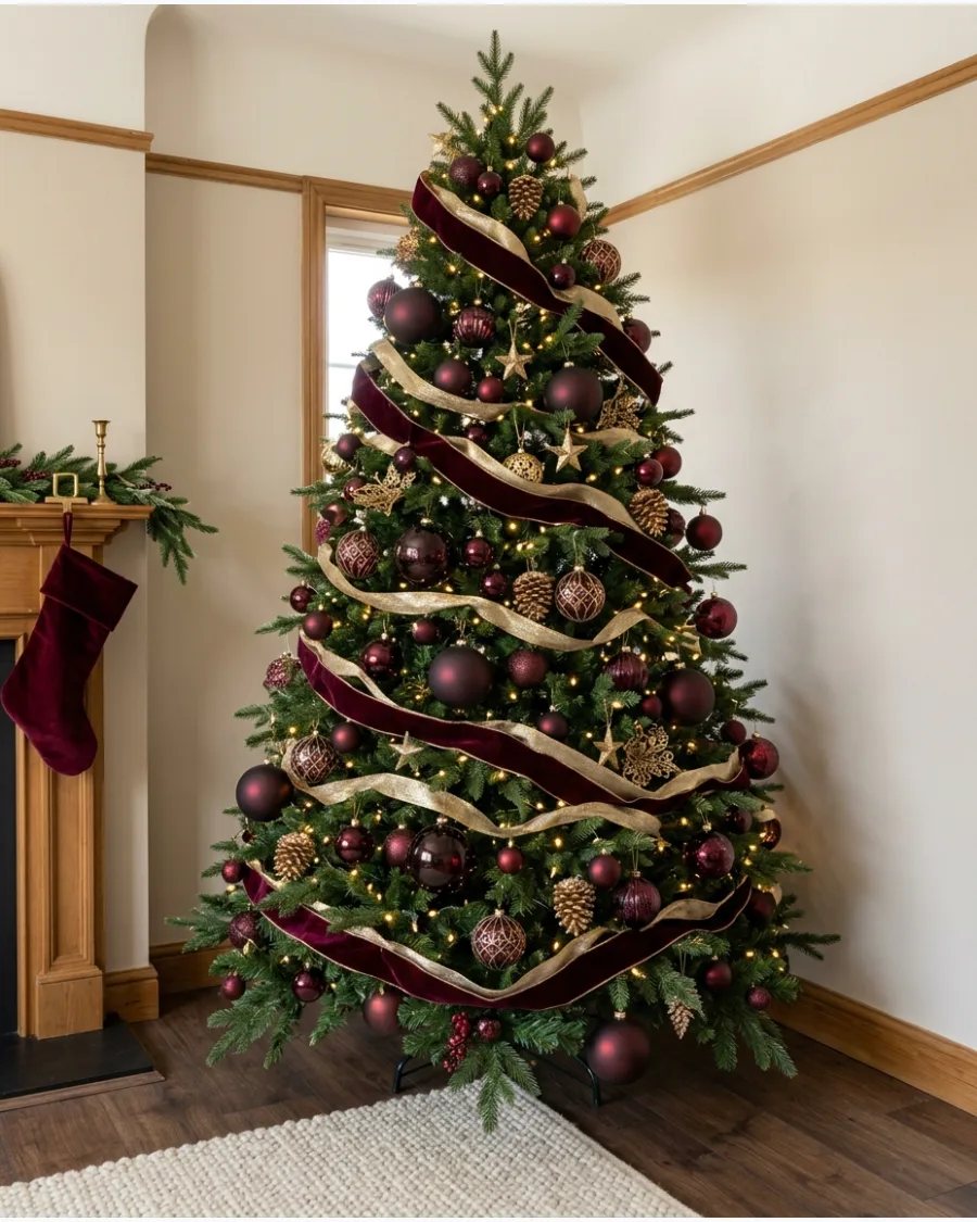 38. Burgundy and Gold Jewel-Tone Christmas Tree