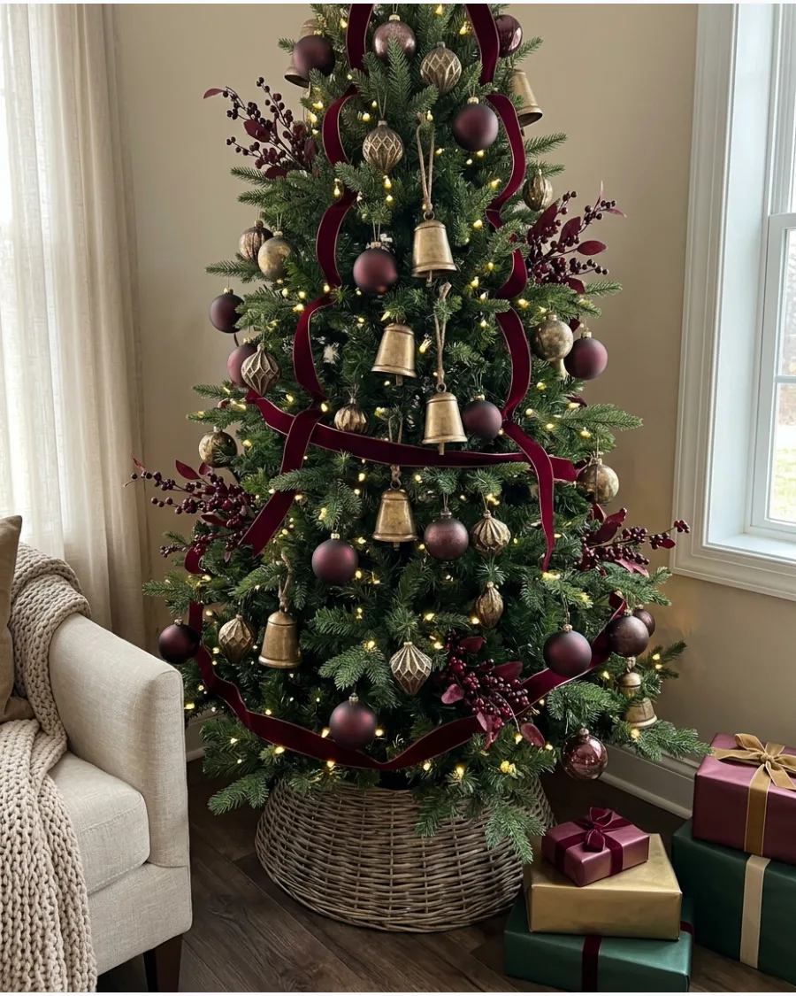 39. Burgundy and Gold With Brass Christmas Tree