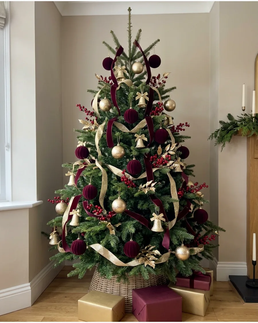 43. Natural Green Burgundy and Gold Christmas Tree
