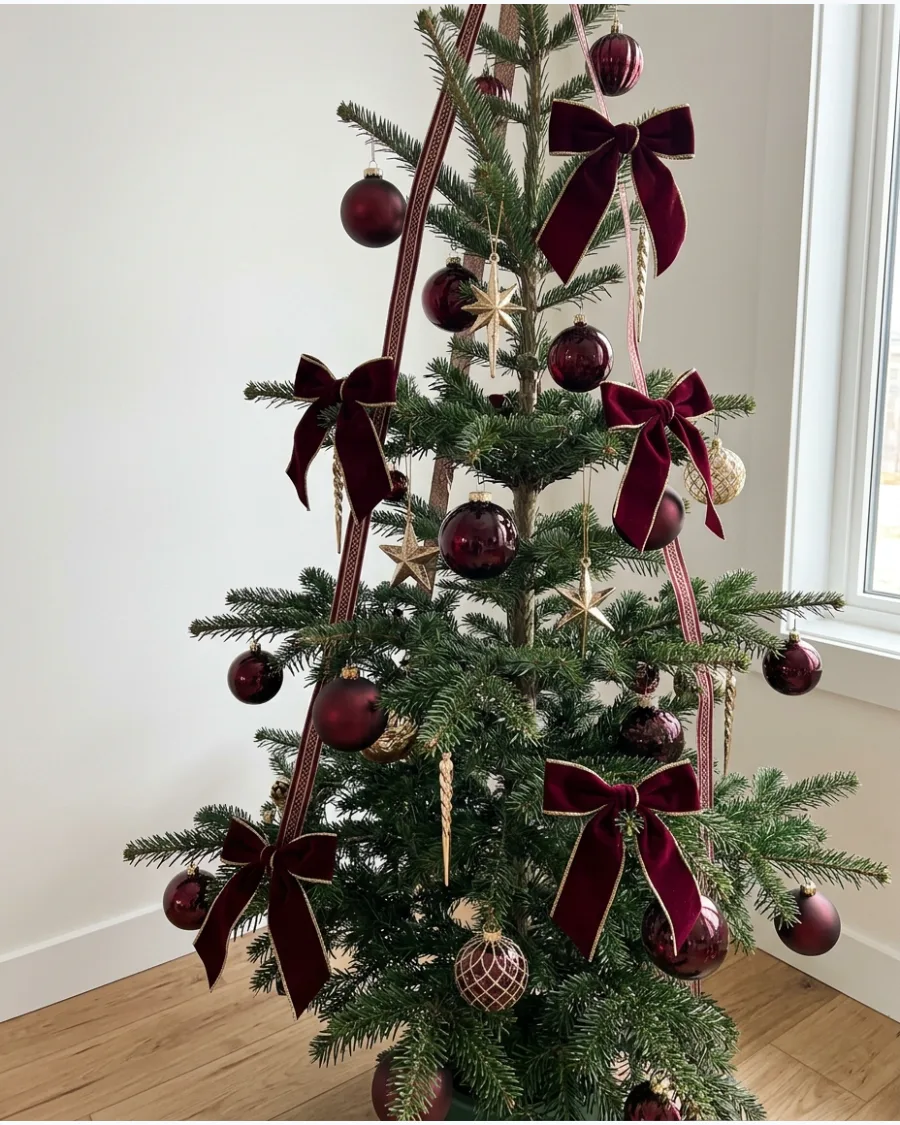 44. Sparse Burgundy and Gold Christmas Tree